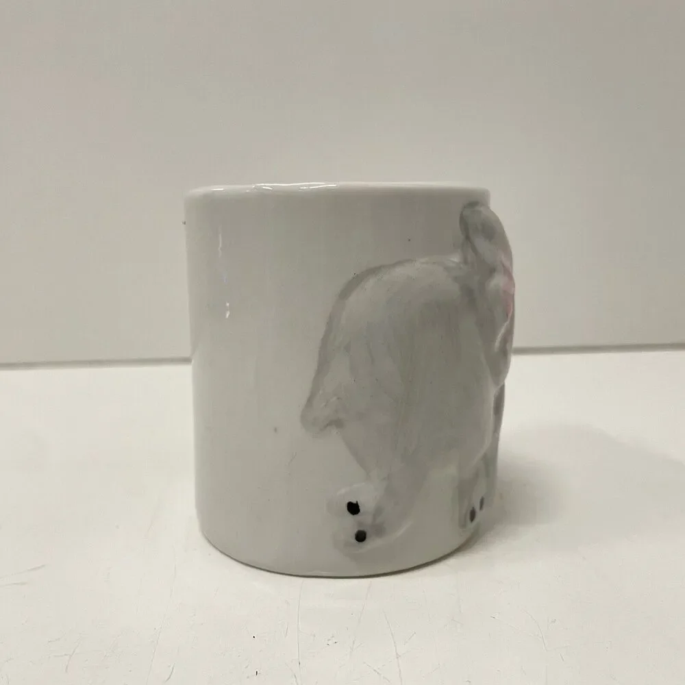 Vintage Pier 1 Imports Elephant Mug Asian Good Luck White Trunk Handle Ceramic